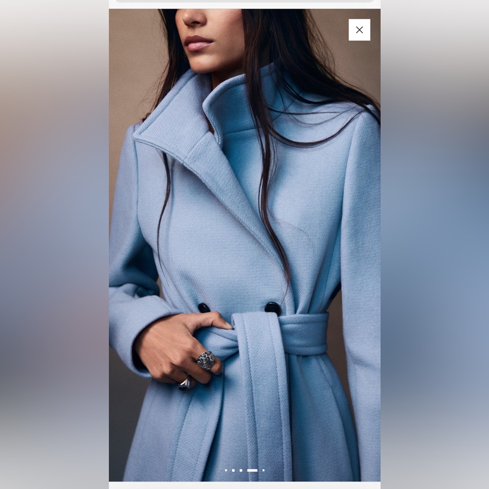 Mango Blue Double-Breasted Coat - Picture 9 of 17